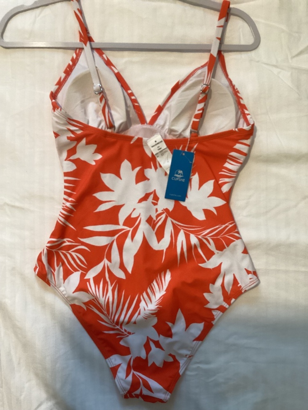 NWT CUPSHE 1 pc Orange and White Floral Print Bathing Suit - MEDIUM - Picture 2 of 2